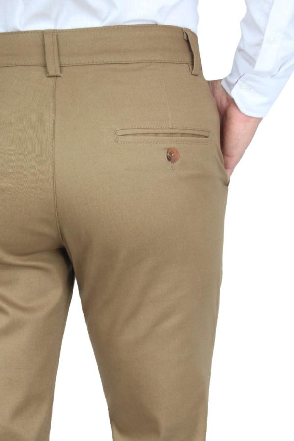 Pantalón Color Camel Stretch De Algodón Regular Fit Para Caballero